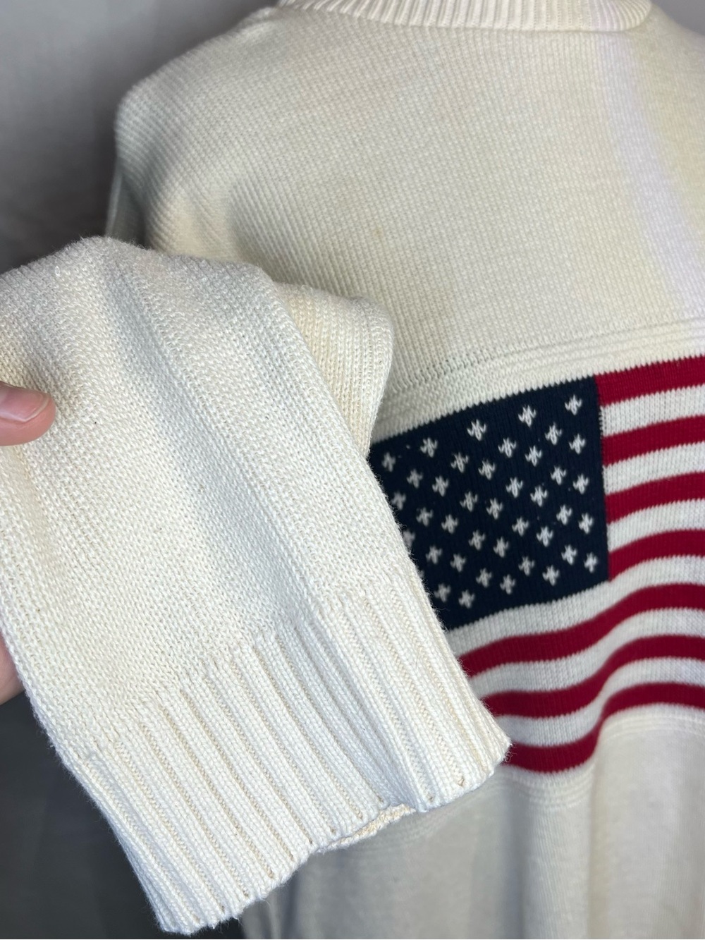 Cream Knit Sweater with American Flag - Picture 3 of 6